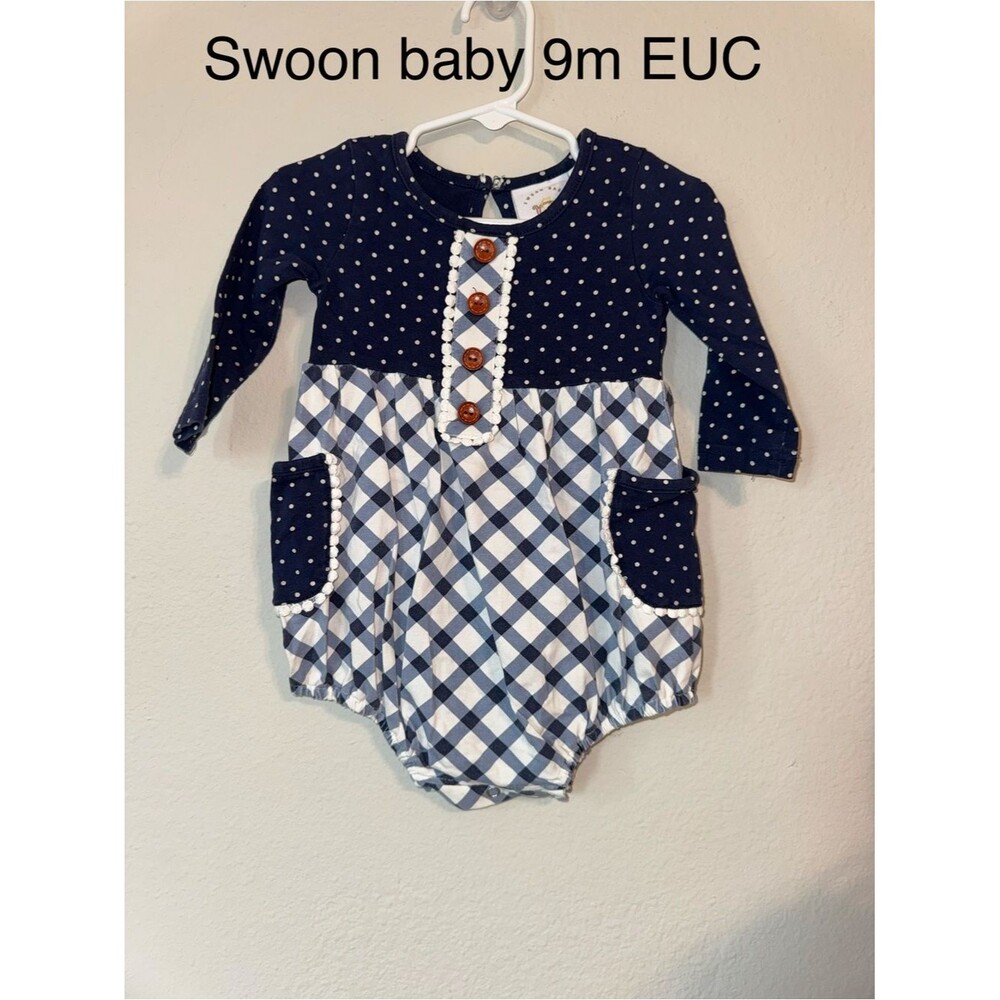 Swoon Boutique Navy and White Polka Dot & Gingham Baby Dress
